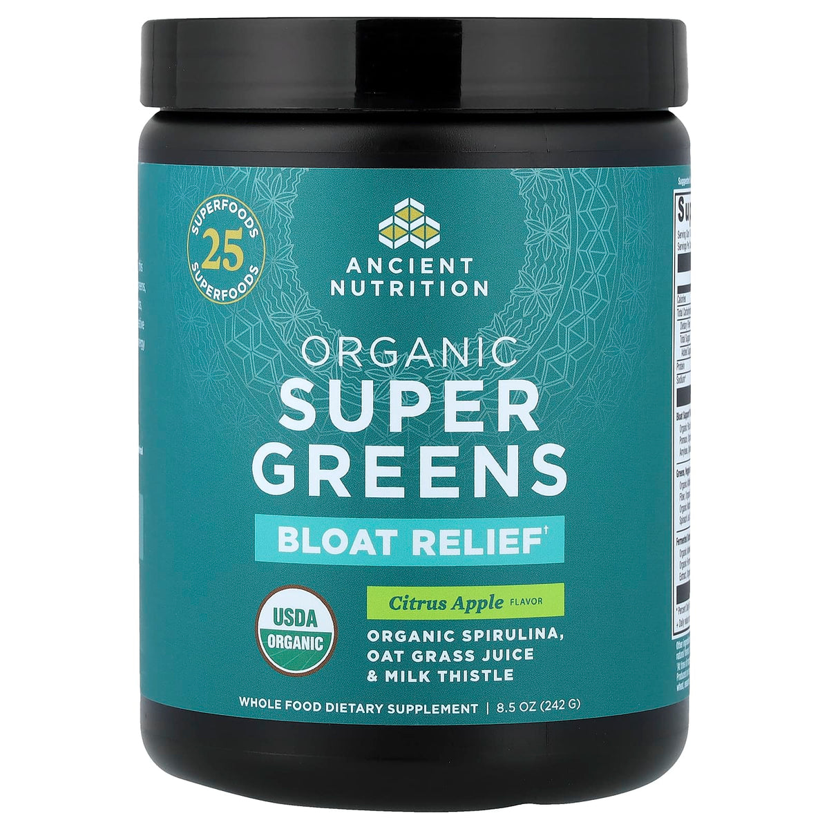 Ancient Nutrition Organic Super Greens Bloat Relief Citrus Apple 242 g — product view