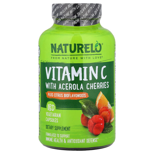 NATURELO Vitamin C with Acerola Cherries & Citrus Bioflavonoids, 180 Capsules