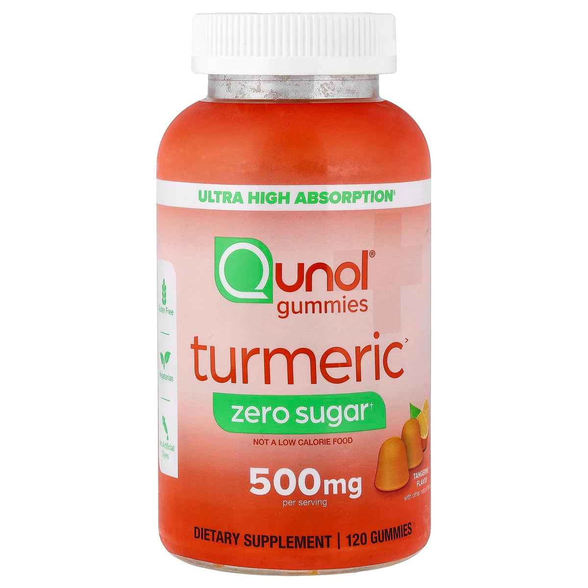 Qunol Turmeric Gummies, Tangerine, Zero Sugar, 120 Gummies — product view