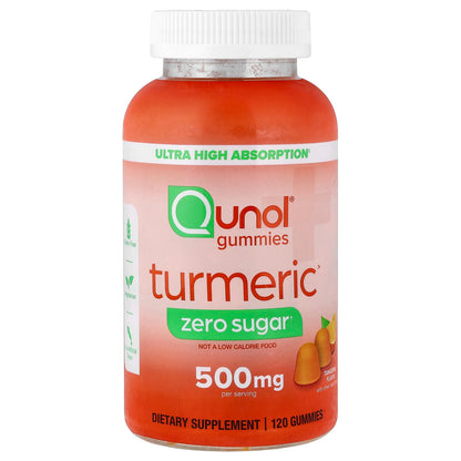Qunol Turmeric Gummies, Tangerine, Zero Sugar, 120 Gummies