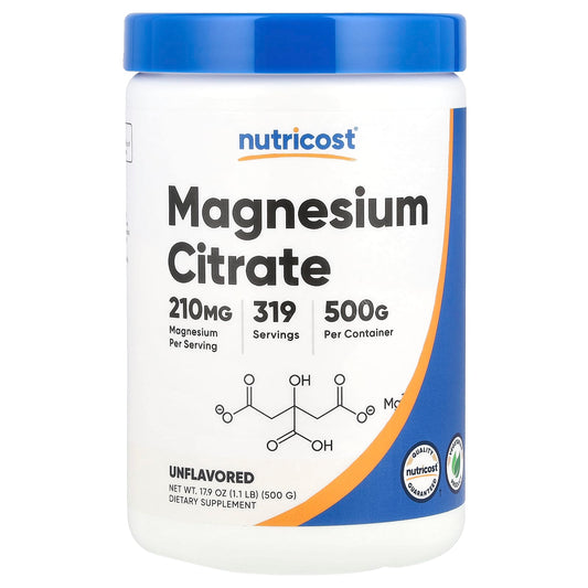 Nutricost Magnesium Citrate, Unflavoured, 210 mg, 500 g (17.9 oz)