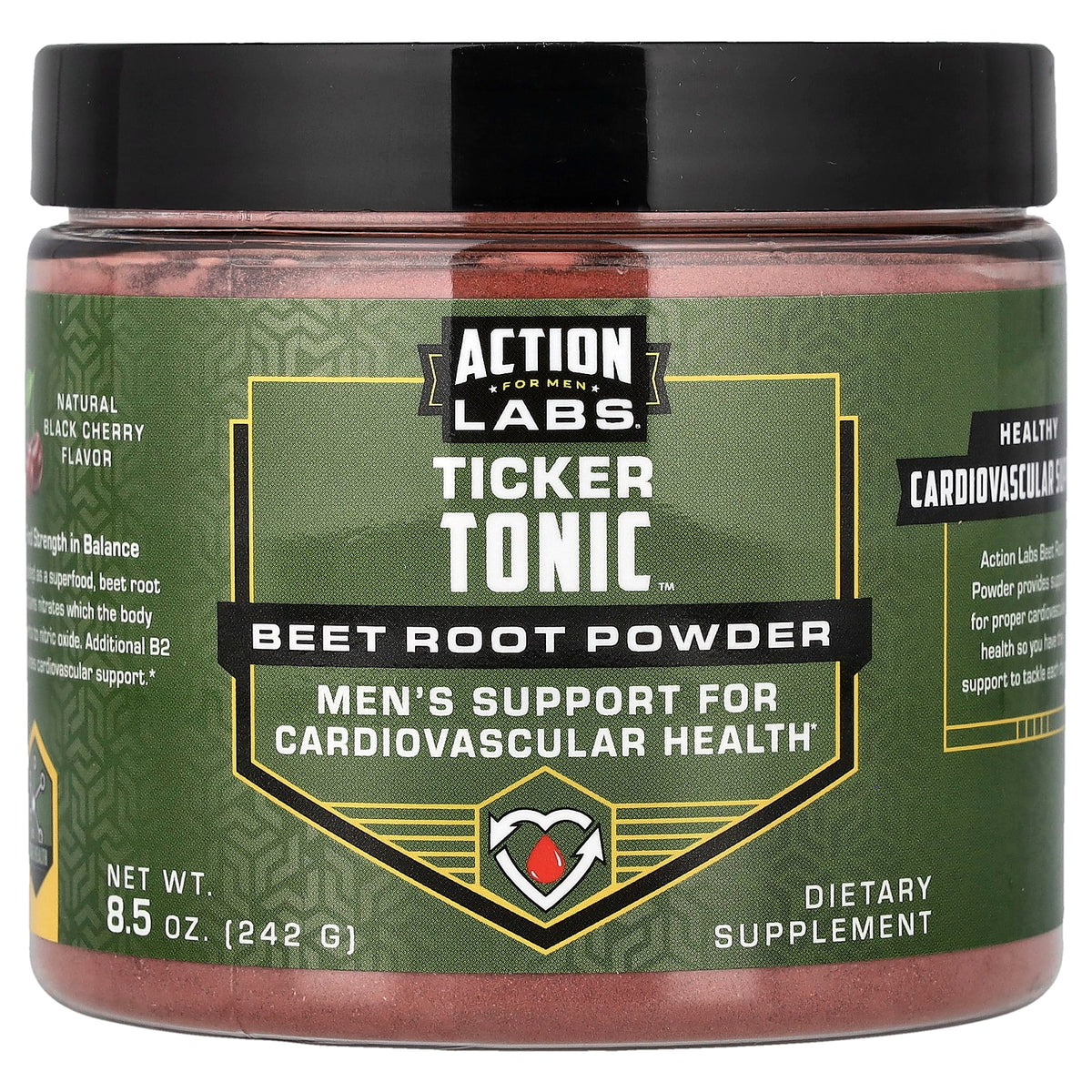 Action Labs For Men Ticker Tonic Beet Root Powder, Black Cherry, 8.5 oz (242 g) — product view