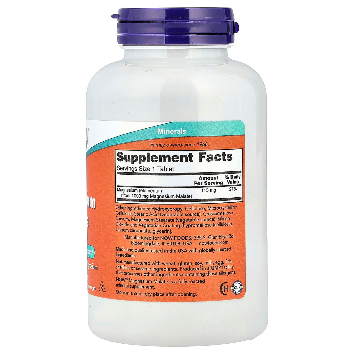 NOW Foods Magnesium Malate 1,000 mg, 180 Tablets - view 2