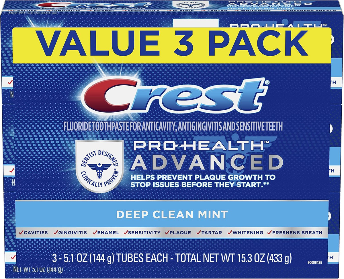 Crest Pro-Health Advanced Deep Clean Toothpaste, Mint, 5.1 oz, Pack of 3 — product view