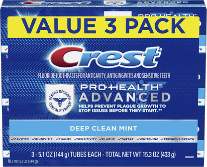 Crest Pro-Health Advanced Deep Clean Toothpaste, Mint, 5.1 oz, Pack of 3