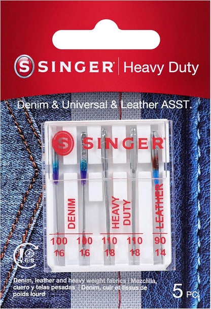 SINGER Heavy Duty Sewing Needles, 90/14, 100/16, 110/18, 5 Count