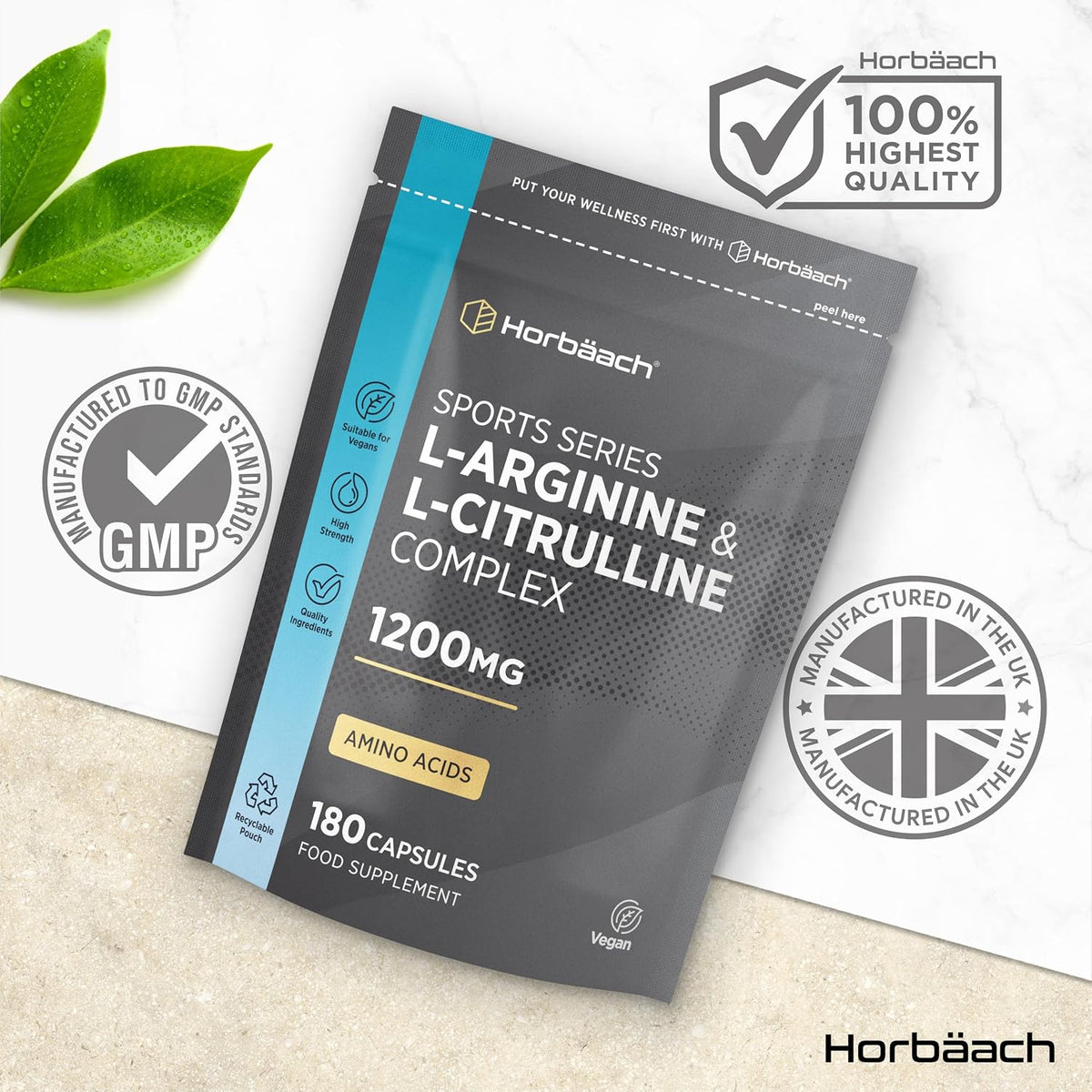 Horbäach L-Arginine and L-Citrulline 1200mg Capsules - 180 Count - view 4