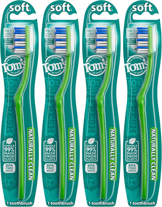 Tom's of Maine Naturally Clean Toothbrush, Soft, Pack of 4