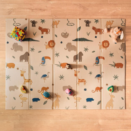 Nuby Foldable Reversible Baby Play Mat, 77 x 58 Inch, Safari