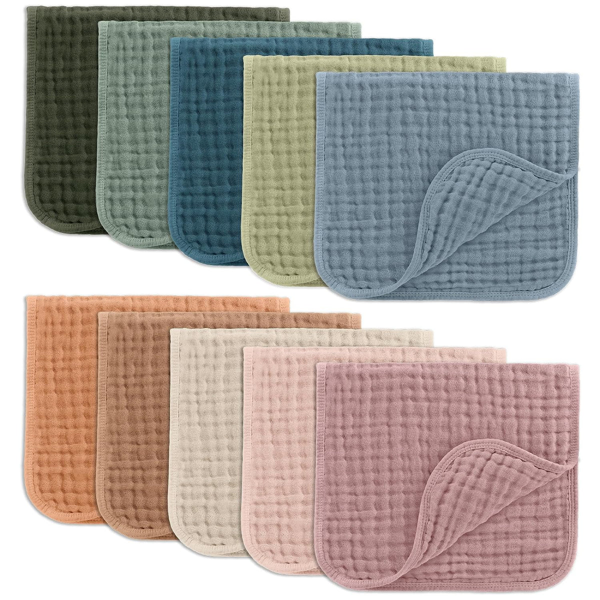 Comfy Cubs Muslin Burp Cloths 20 x 10 Inch, 10-Pack