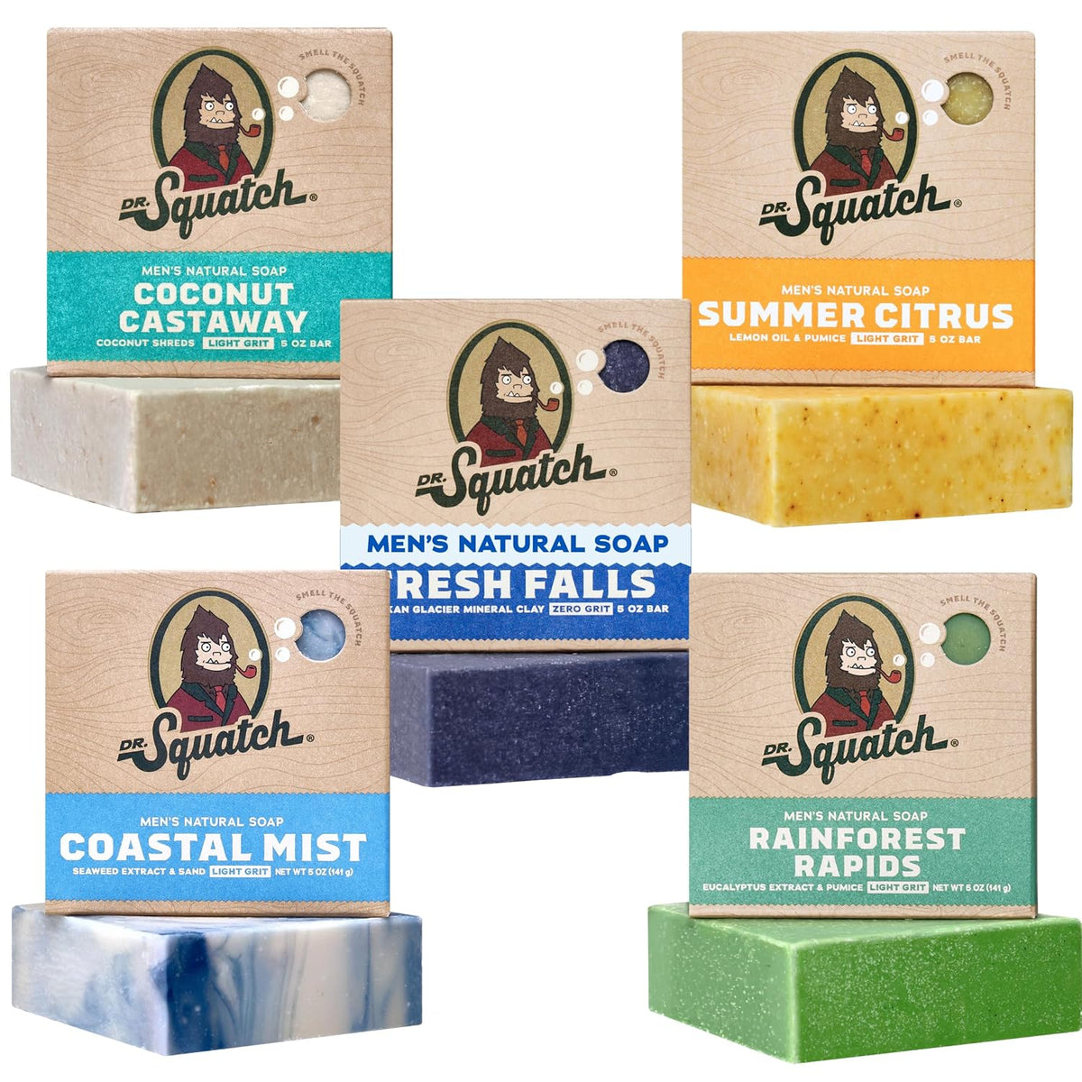 Dr. Squatch Natural Men's Bar Soap, 5 oz, Pack of 5