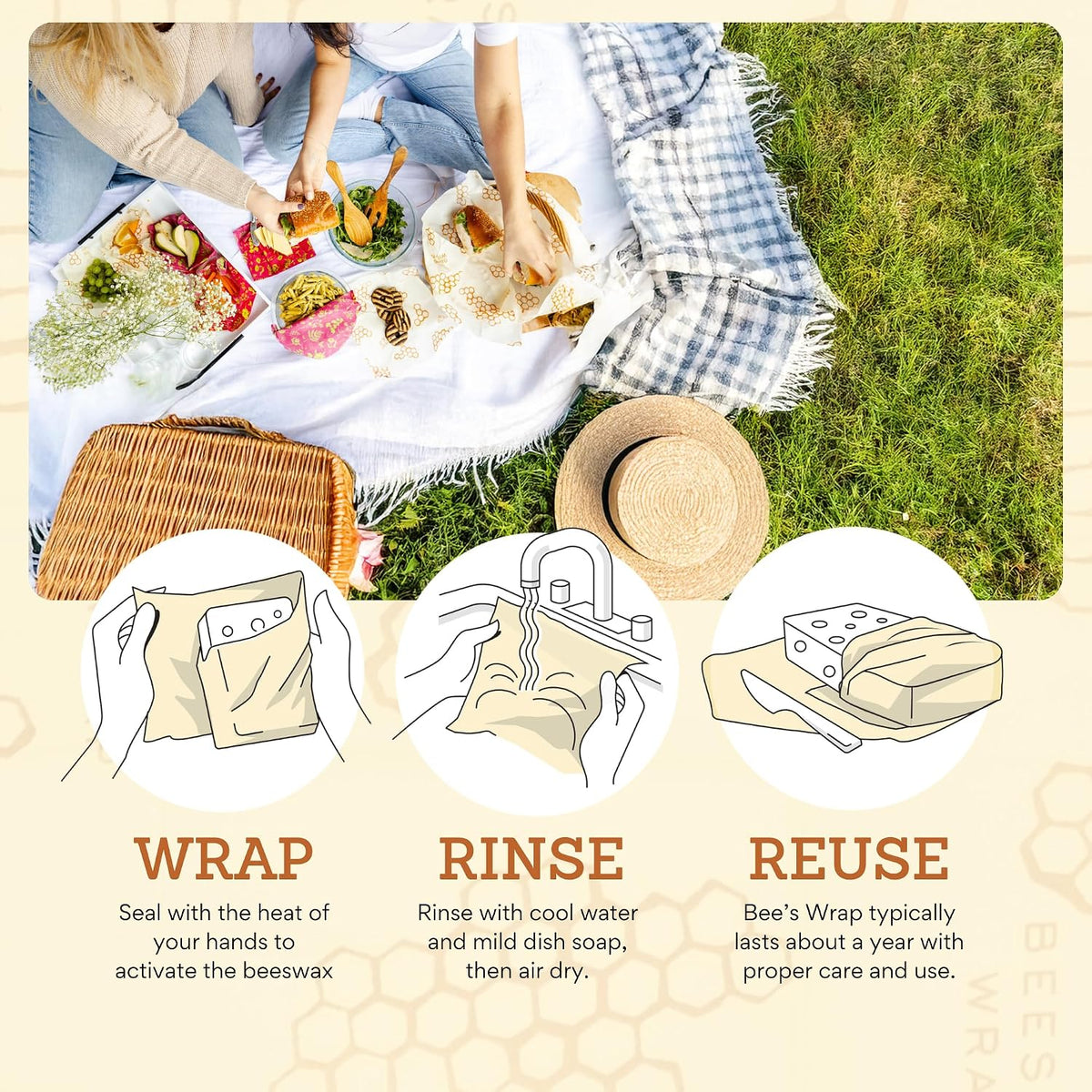 Bee's Wrap Reusable Beeswax Food Wraps, Assorted 5 Pack, Meadow Magic - view 5