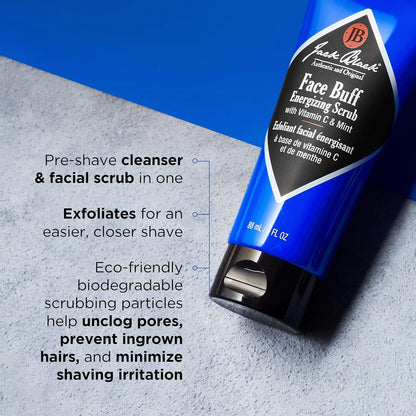 Jack Black Face Buff Energizing Scrub for a smoother, closer-feeling shave