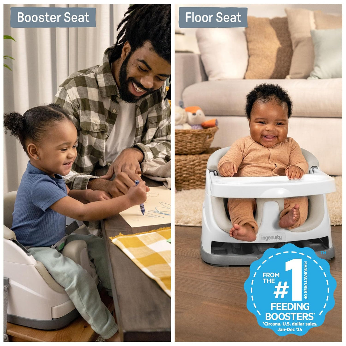 Ingenuity Baby Base 2-in-1 Booster Feeding and Floor Seat, Cashmere - view 3