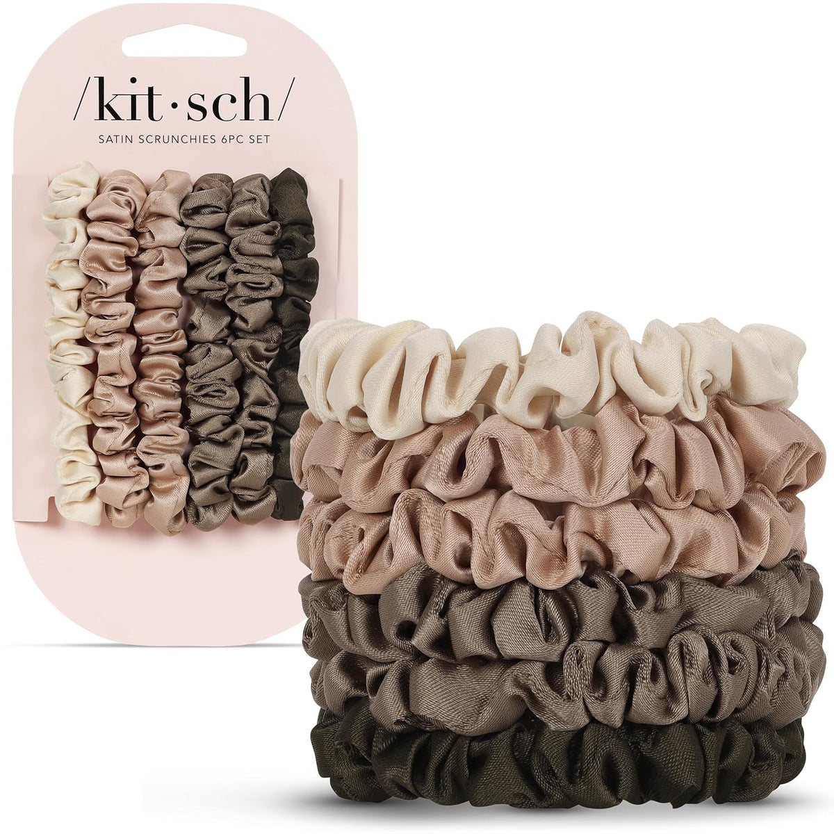 Kitsch Ultra-Petite Satin Scrunchies, Eucalyptus, 6 Pieces — product view