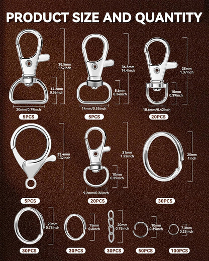 FIVEIZERO 325 Piece Silver Keychain Making Kit with Clips and Rings - view 2
