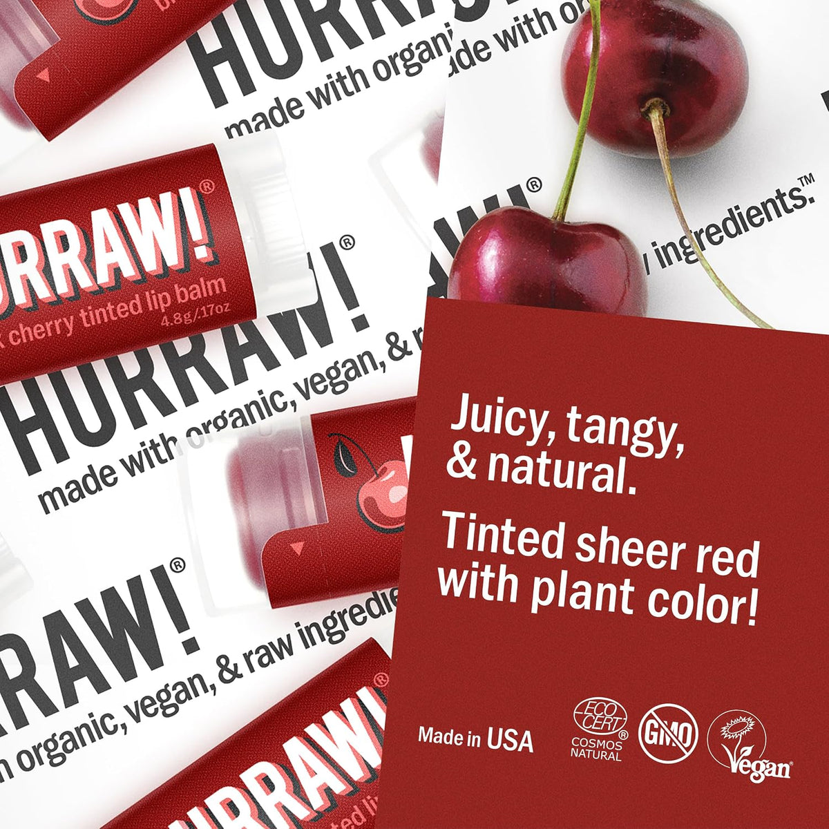 Hurraw! Black Cherry Tinted Lip Balm, Sheer Red Tint - view 3