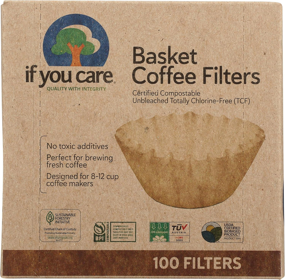 If You Care Basket Coffee Filters, 100 Count, Fits 8-12 Cup