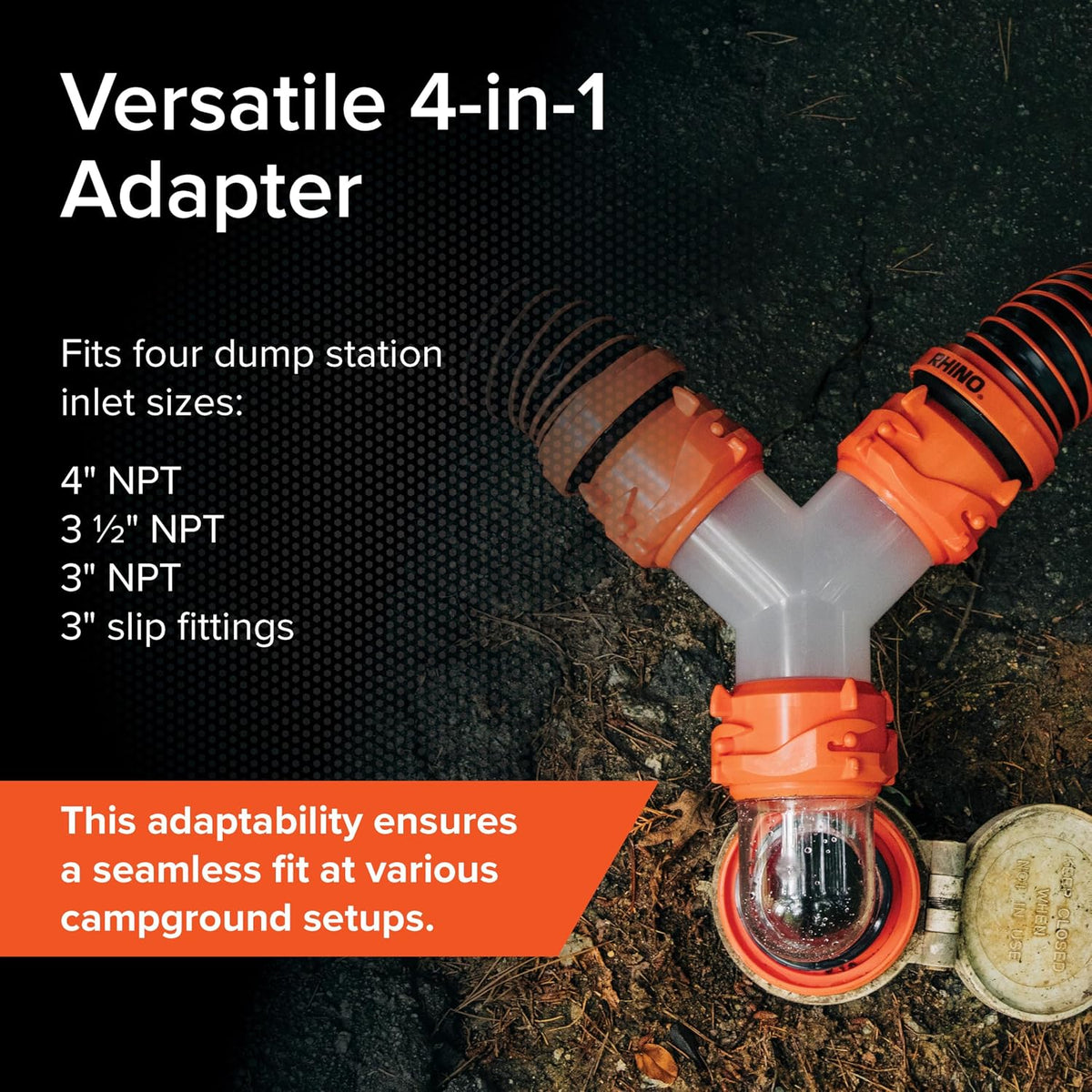 Camco RhinoFlex Clear RV Sewer Hose Elbow with 4-in-1 Adapter - view 5