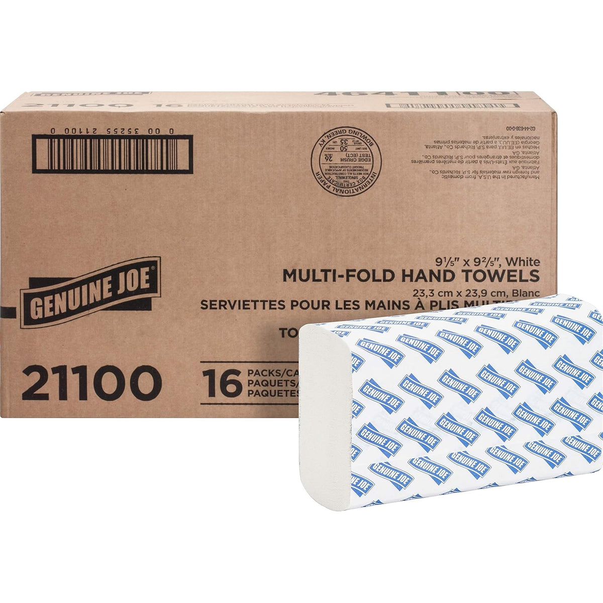 Genuine Joe Multifold Hand Towels, White 1-Ply, 16 Packs of 250