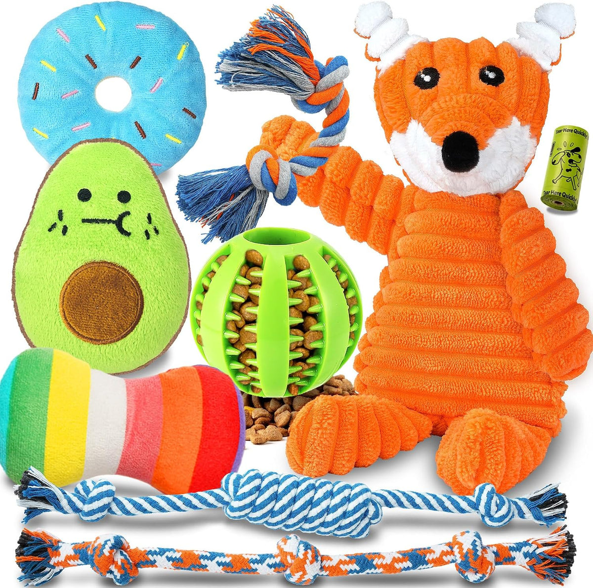 Zeaxuie 9 Pack Puppy Toys for Teething Small Dogs, Squeaky, Rope and Treat Ball — product view