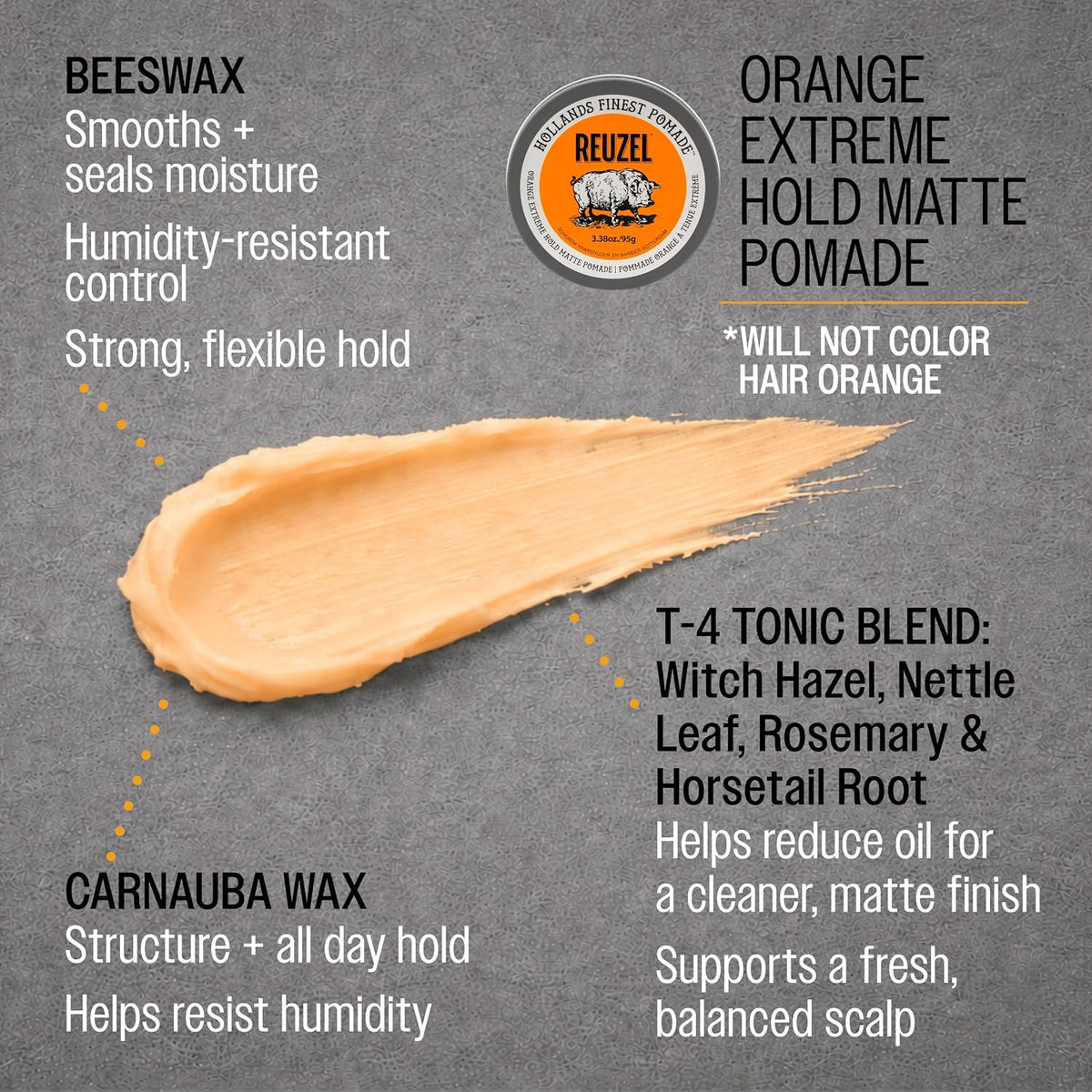 Reuzel Orange Extreme Hold Matte Pomade for Men, 95 g (3.38 oz) - view 5