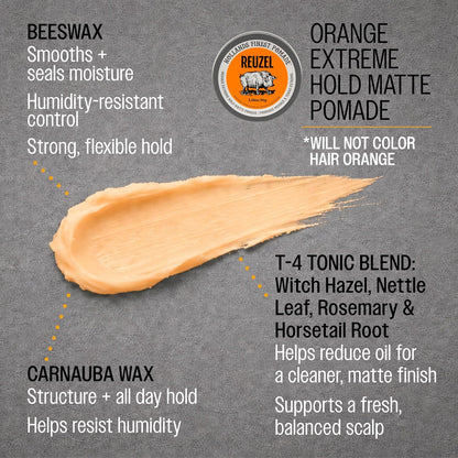 Reuzel Orange Extreme Hold Matte Pomade for Men, 95 g (3.38 oz) - view 5