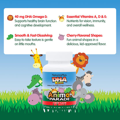 NaturesPlus Animal Parade DHA Kids Omega-3, Cherry, 90 Animal-Shaped Tablets - view 3