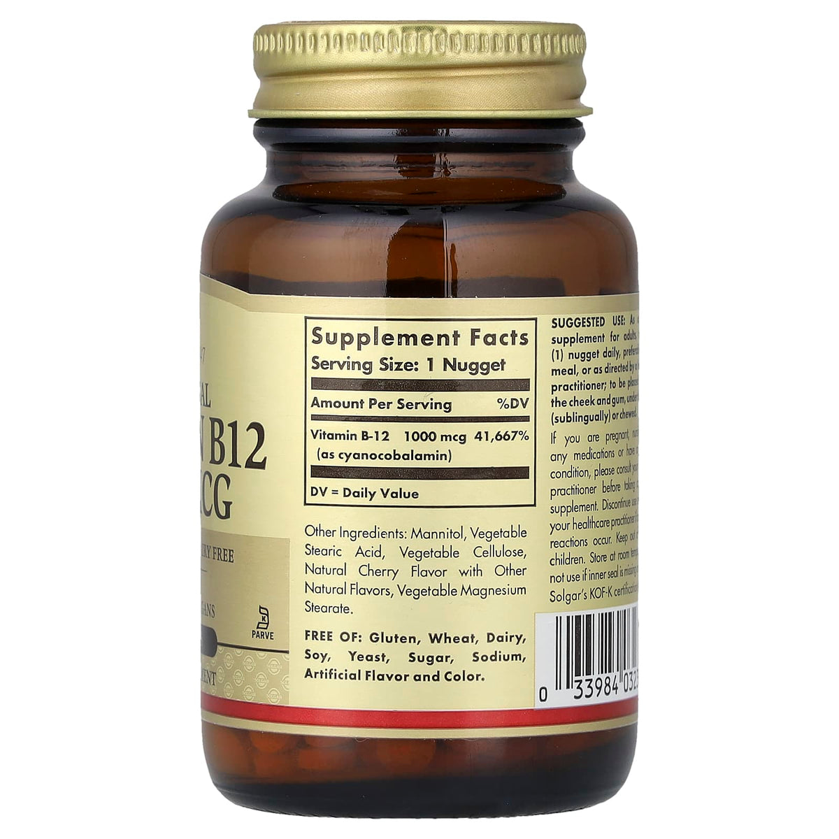 Solgar Vitamin B12 Sublingual 1,000 mcg, 250 Nuggets - view 2