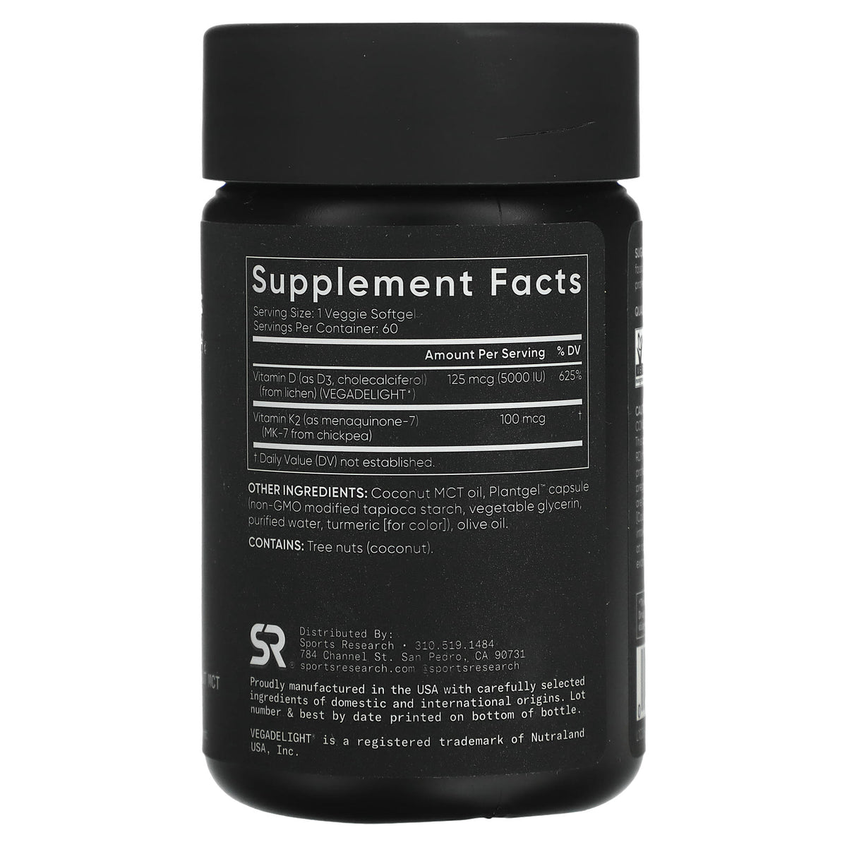 Sports Research D3 + K2 Plant-Based 125 mcg/100 mcg 60 Veggie Softgels — alternate product view