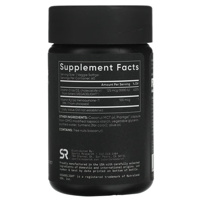 Sports Research D3 + K2 Plant-Based 125 mcg/100 mcg 60 Veggie Softgels - view 2