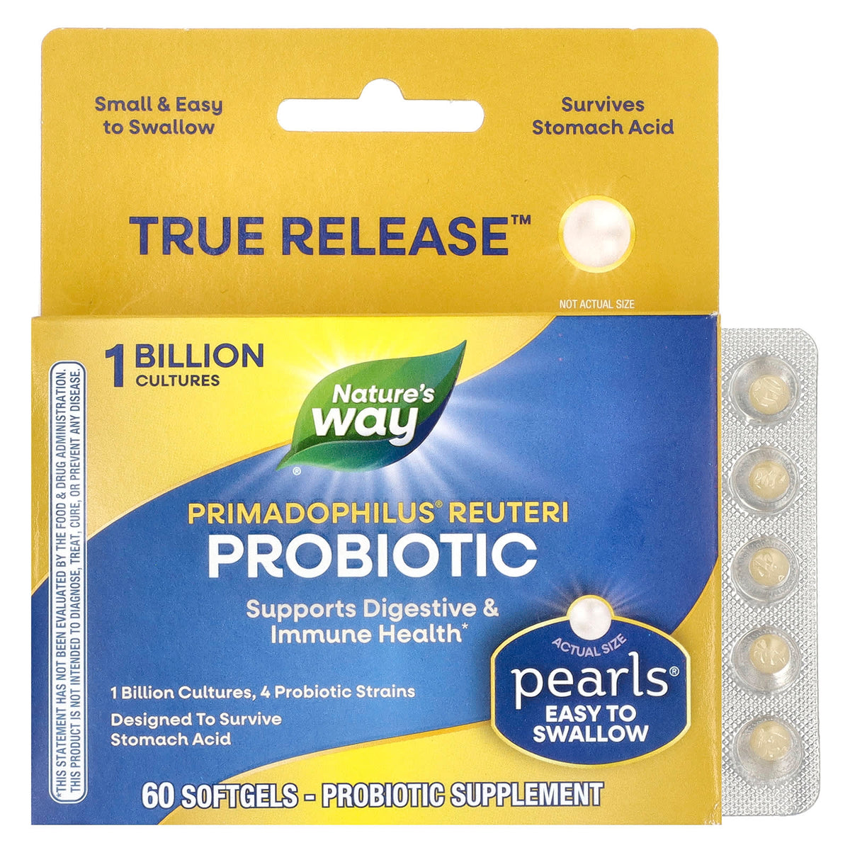 Nature's Way Primadophilus Reuteri Probiotic, 1 Billion CFU, 60 Softgels — product view