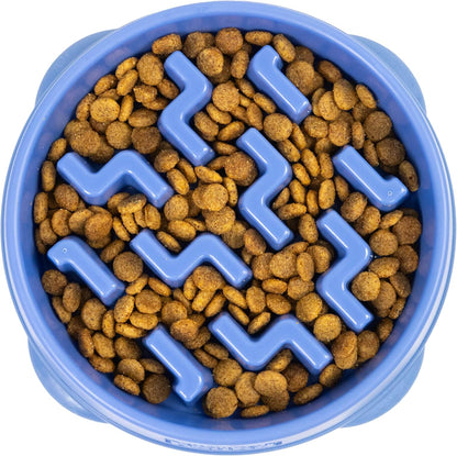 Outward Hound Fun Feeder Slo Bowl, Medium 2 Cup, Blue, Notch Pattern
