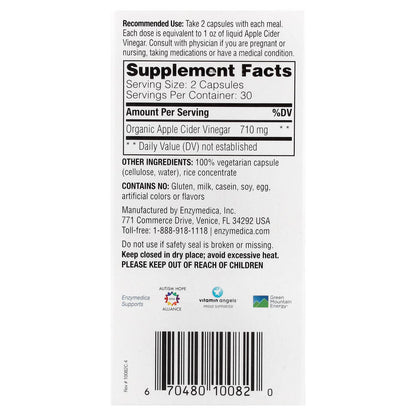 Enzymedica Apple Cider Vinegar with the Mother, 60 Capsules (355 mg Each) - view 2