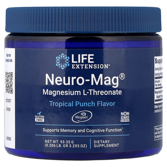 Life Extension Neuro-Mag Magnesium L-Threonate, Tropical Punch, 93.35 g (3.3 oz)