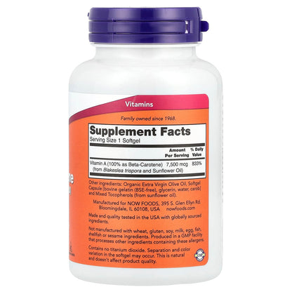 NOW Foods Natural Beta Carotene, 7,500 mcg (25,000 IU), 180 Softgels - view 2