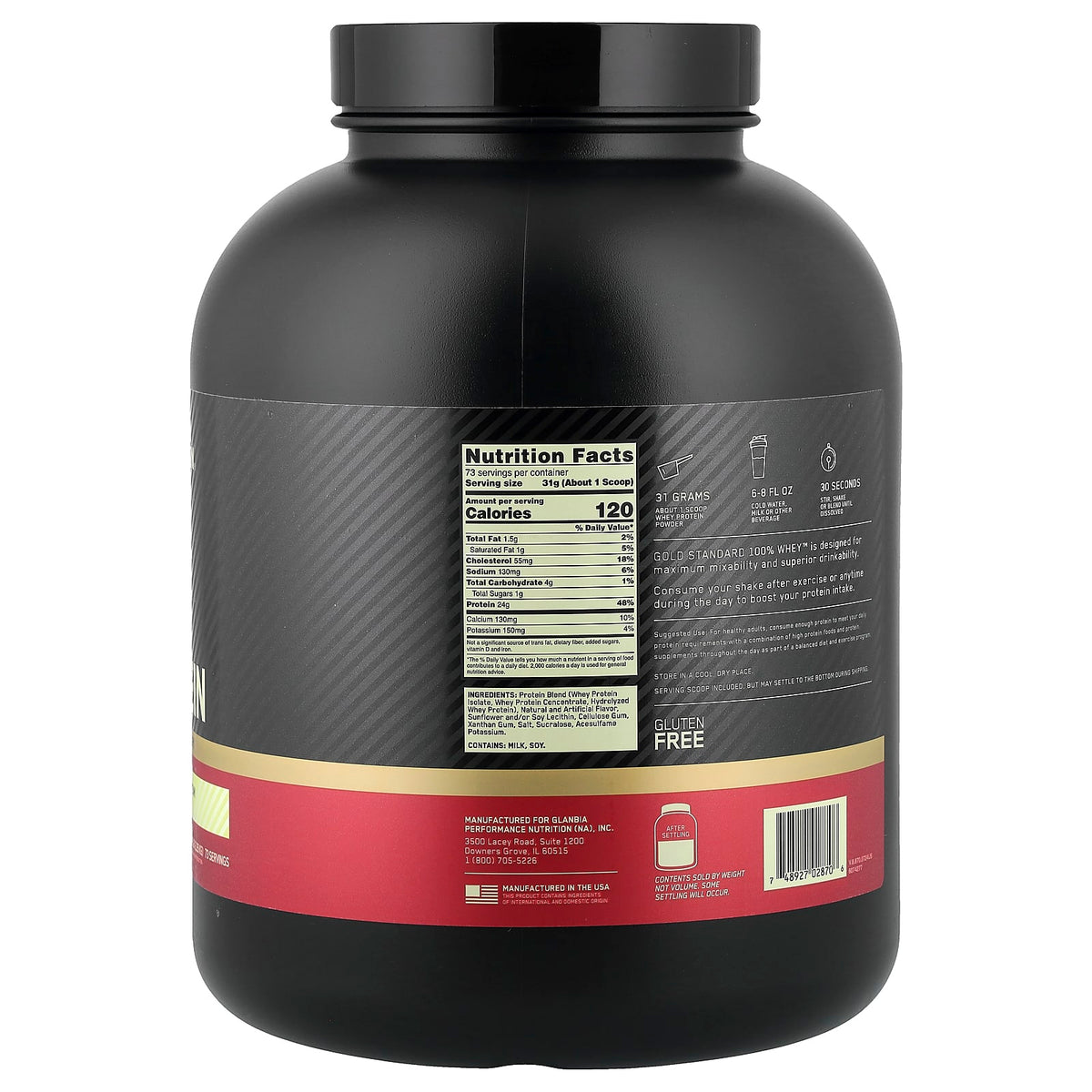 Optimum Nutrition Gold Standard 100% Whey, Vanilla Ice Cream, 2.26 kg (5 lb) - view 2