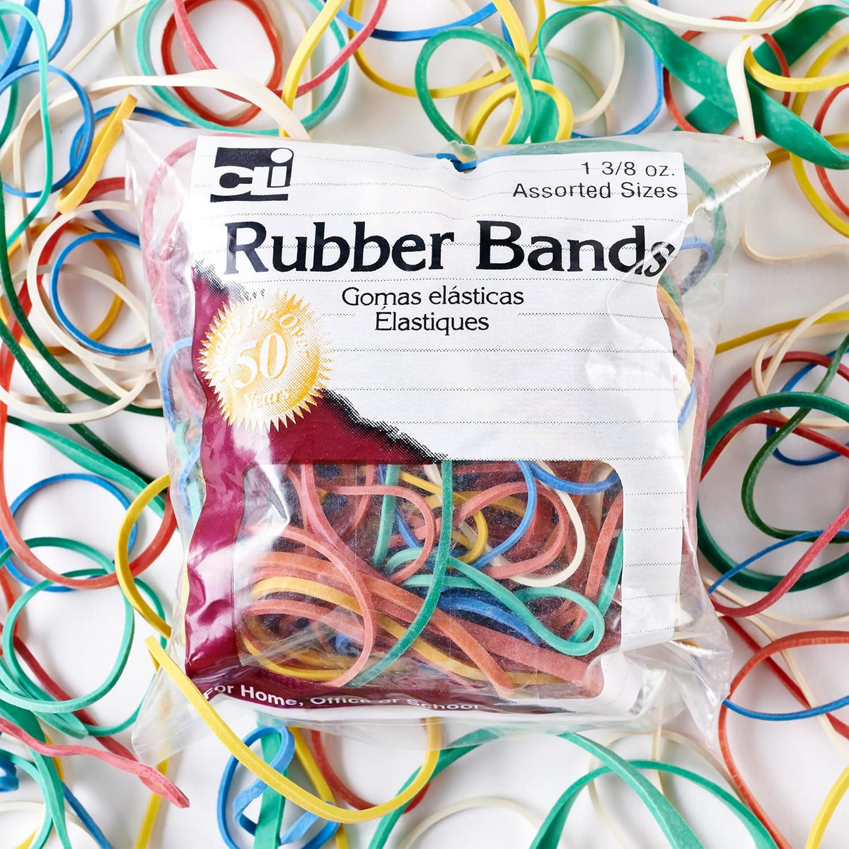 Charles Leonard Rubber Bands, Assorted Sizes and Colours, 1 3/8 oz Bag - view 2