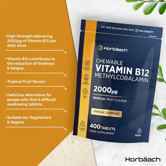 Horbäach Vitamin B12 2000mcg Chewable Tablets, Tropical Fruit, 400 Count - view 2