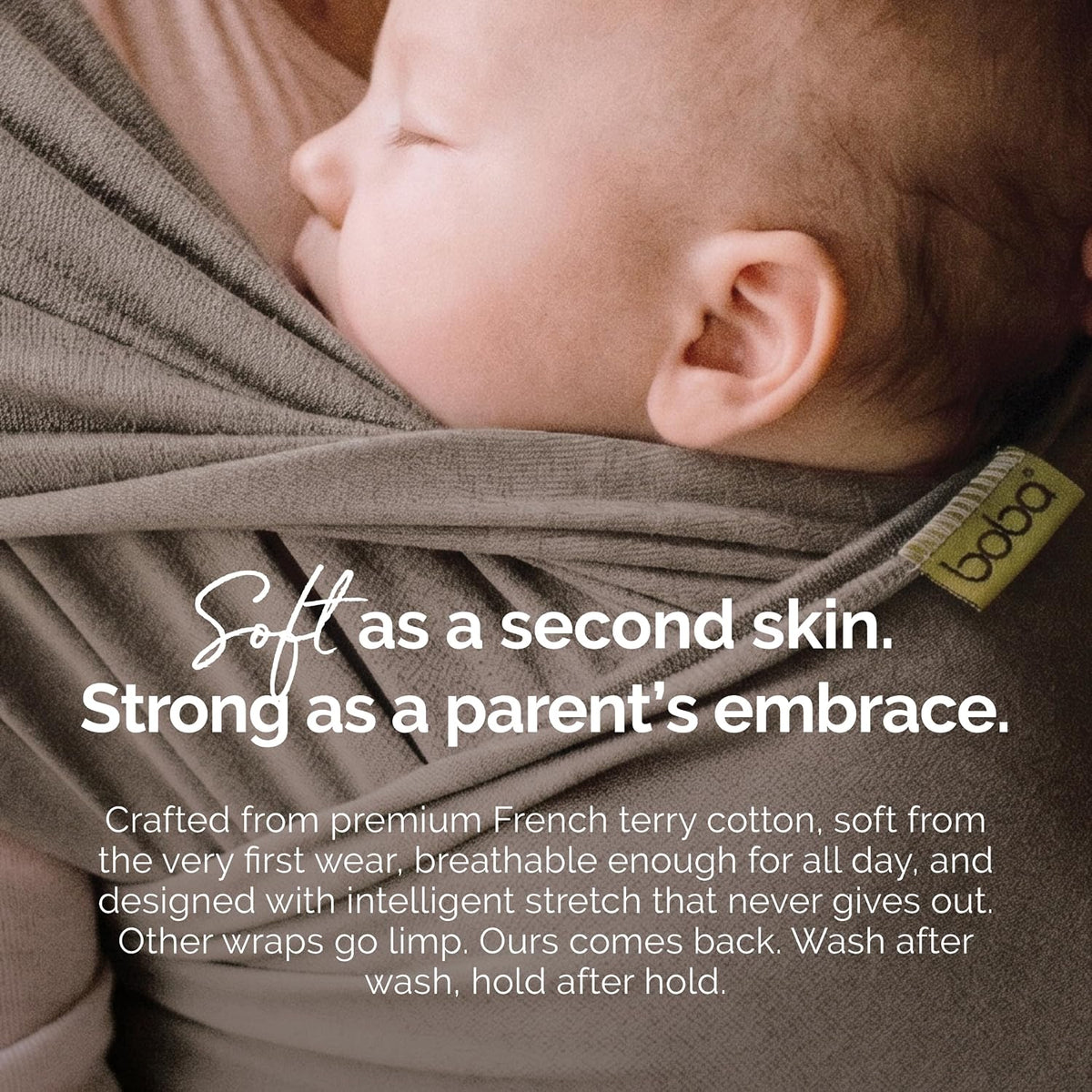 Boba Baby Wrap Carrier, Stretch Cotton, Grey - view 4