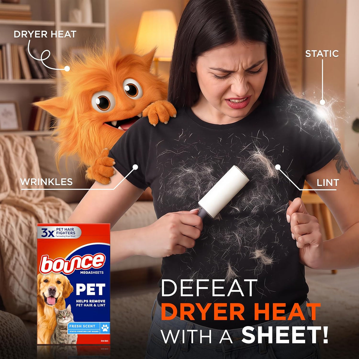 Bounce Pet Hair and Lint Guard Mega Dryer Sheets, Fresh Scent, 130 Count - view 2