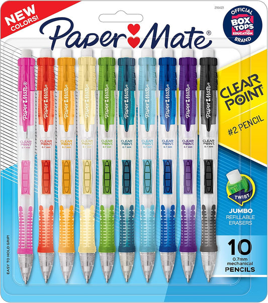 Paper Mate Clearpoint Mechanical Pencils - 0.7 mm HB, Assorted Colours, 10 Count