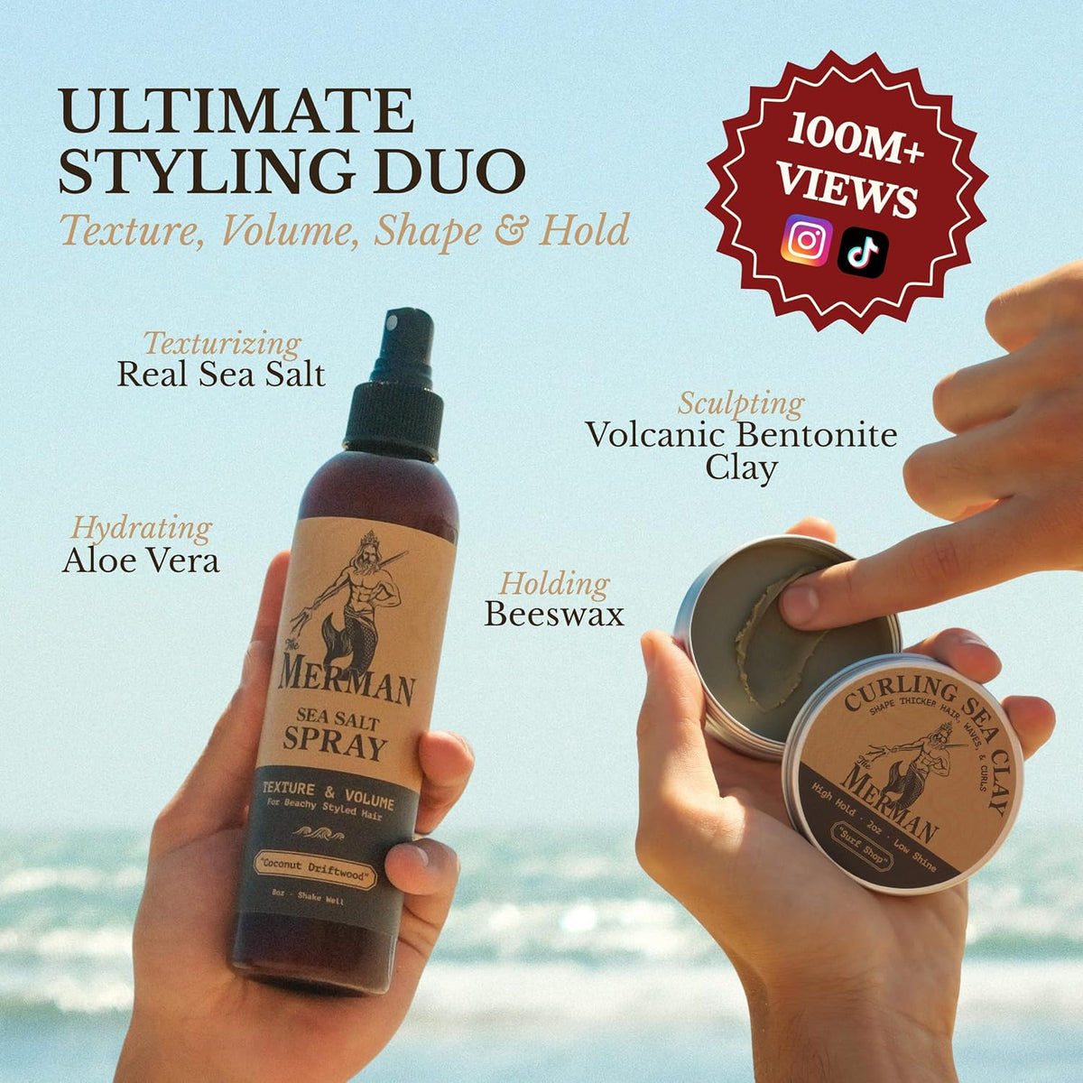 The Merman Sea Salt Spray and Curling Sea Clay Bundle, 8 oz and 2 oz - view 2