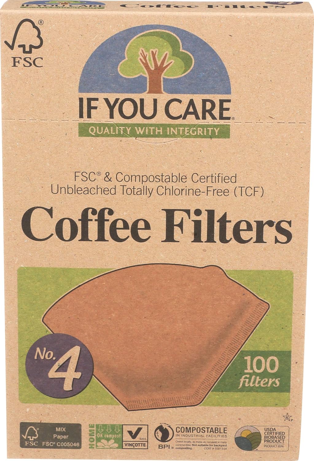 If You Care No. 4 Cone Unbleached Coffee Filters, 100 Count