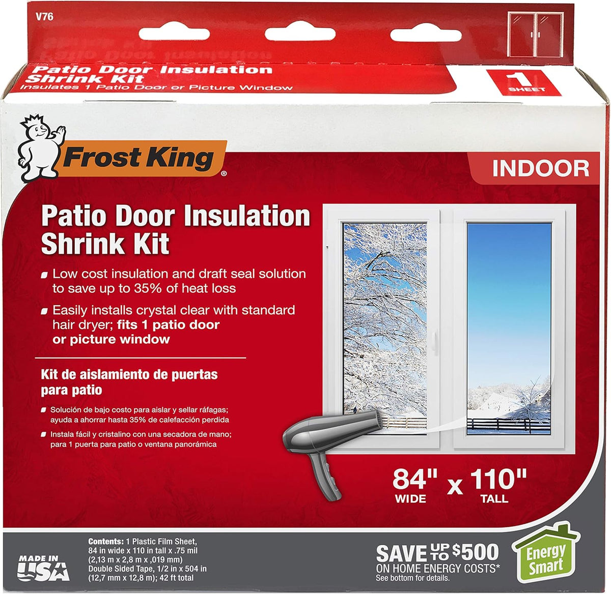 Frost King V76H Indoor Shrink Window Kit, 84 x 110 Inch