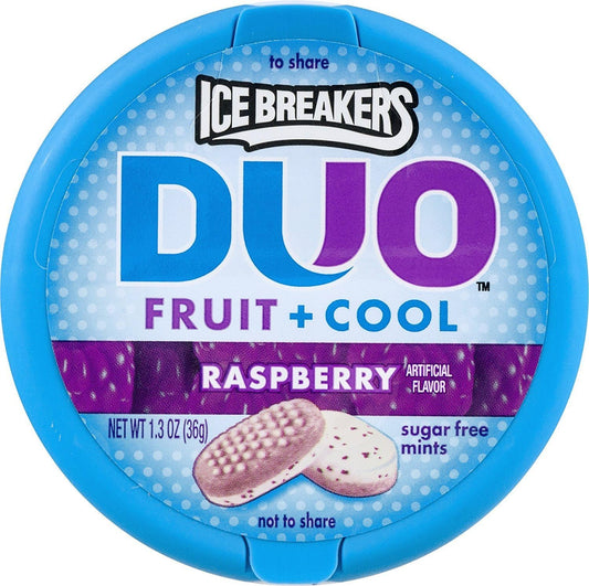 Ice Breakers Duo Fruit & Cool Raspberry Sugar Free Mints, 36 g Tub