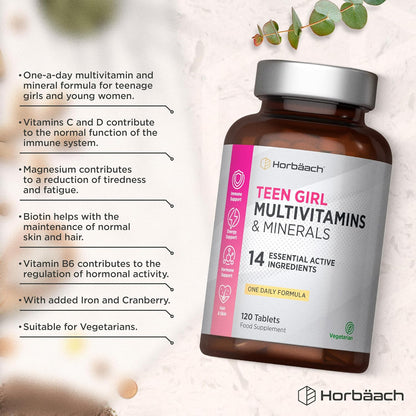 Horbäach Multivitamin Tablets for Teen Girls - 120 Count - view 2