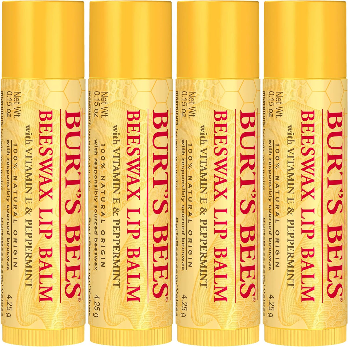 Burt's Bees Beeswax Lip Balm, 0.15 oz, Pack of 4 — product view