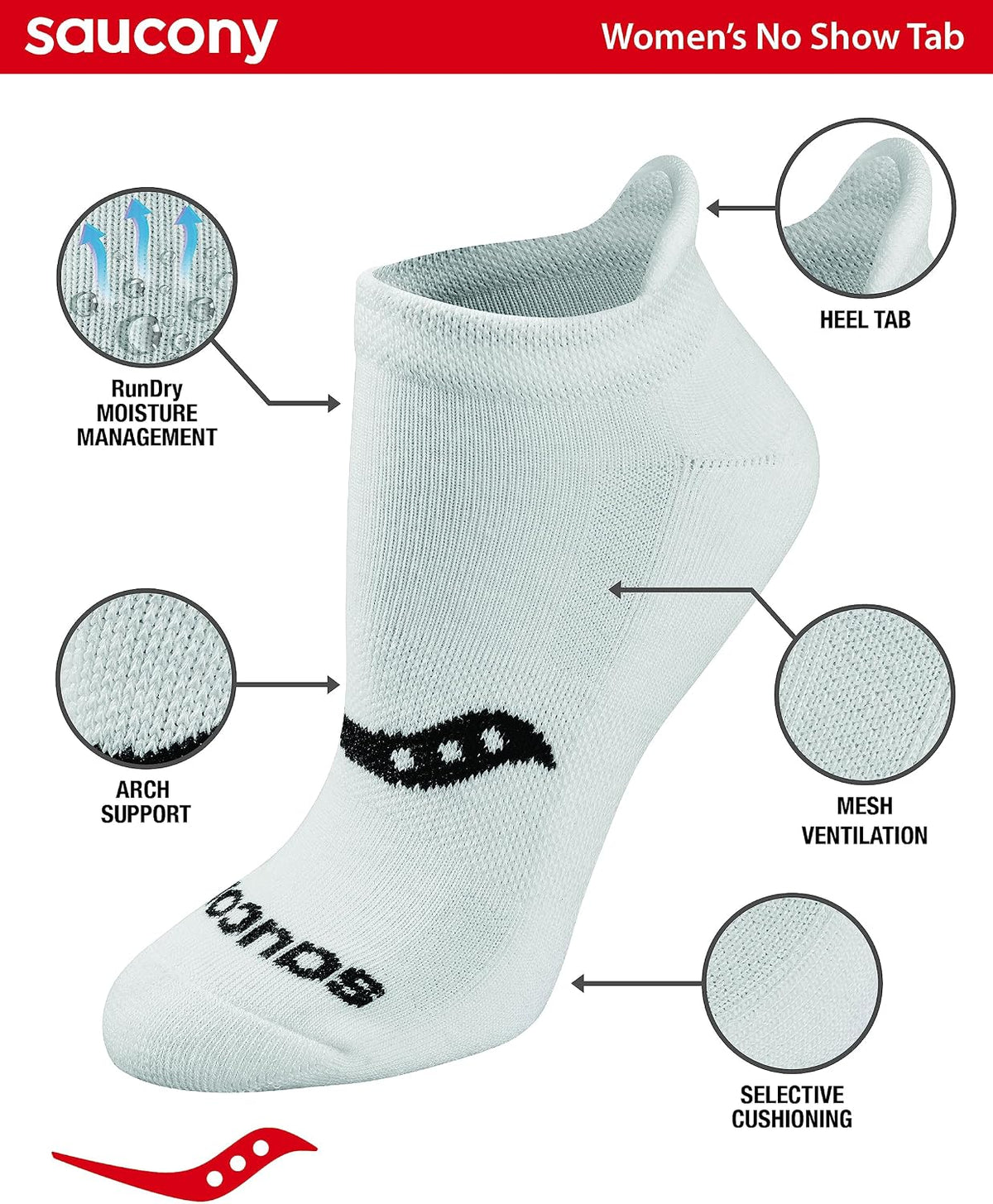 Saucony Women's Performance Heel Tab Athletic Socks, White, 8 Pairs, Medium - view 4