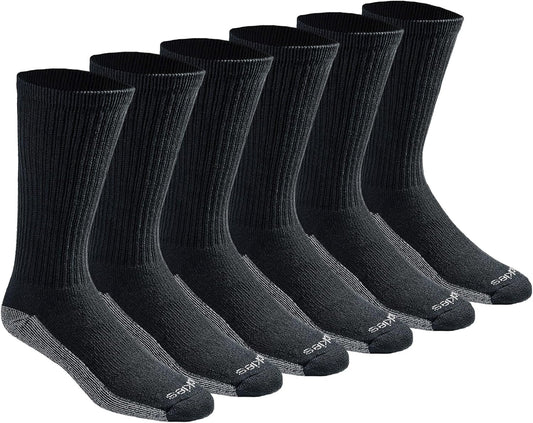 Dickies Men's Dri-Tech Crew Socks, Black, Medium, 6 Pairs